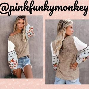CLEARANCENew Boutique Khaki Printed Sleeve Sweater